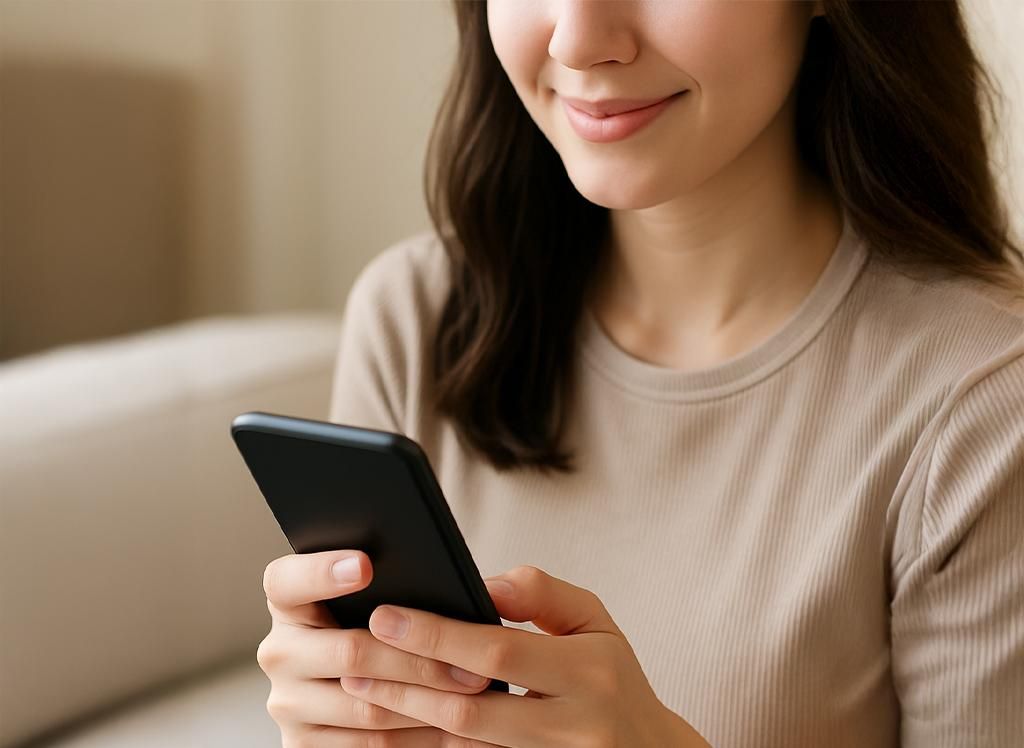 スマートフォンで問い合わせをする女性